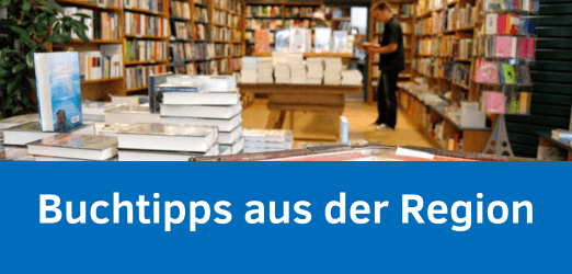 Foto aus der Buchhandlung mit vollem Büchertisch, per Klick landet man bei den Buchtipps